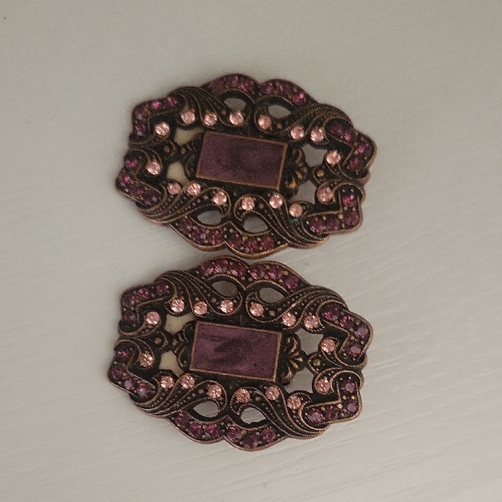 Elegant Purple and Pink chrystal and filligree inlaid shoe clip Set